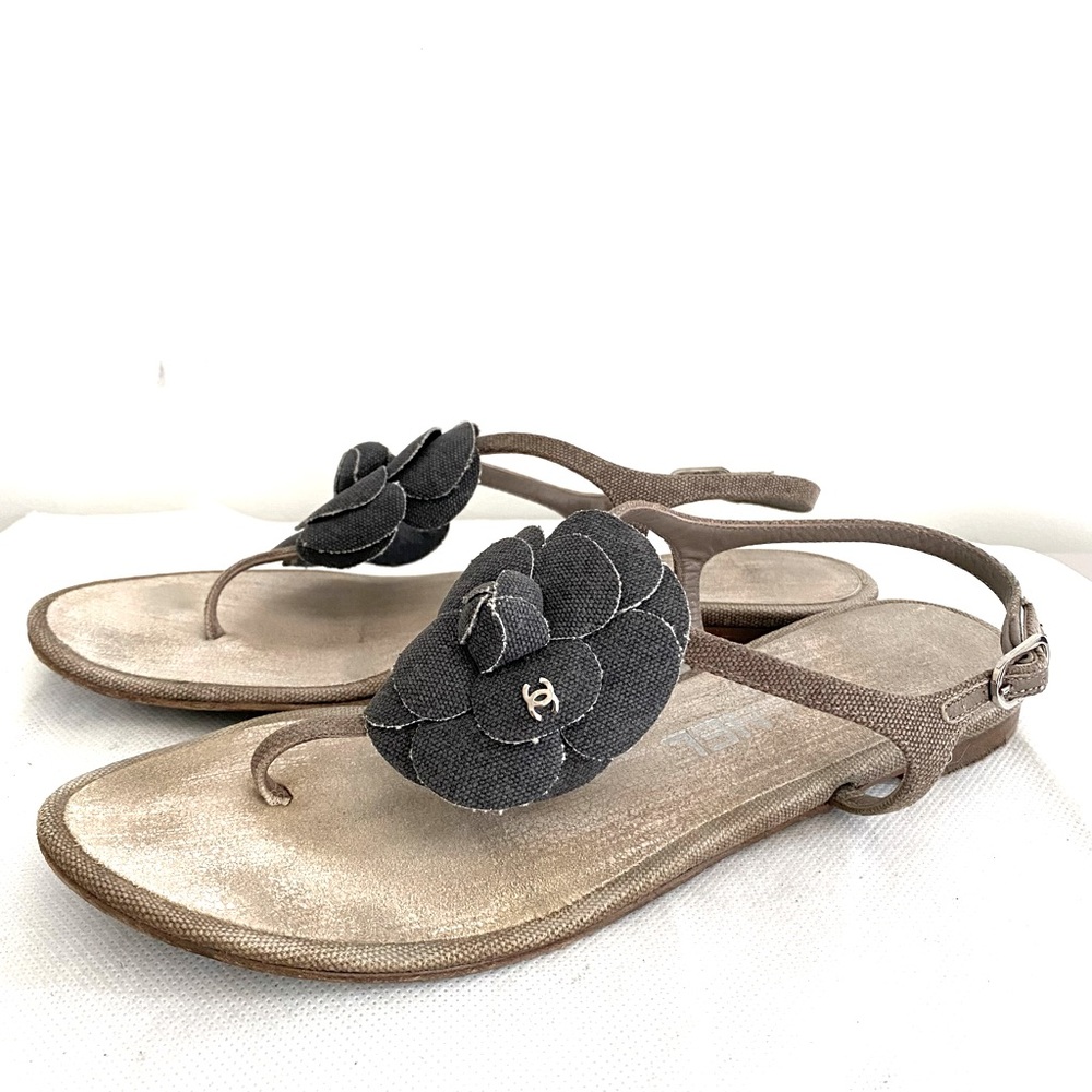 Authentic Chanel sandals with camellia